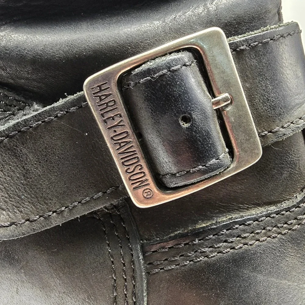 Harley Davidson Mens Black Leather Biker Boots 91066 Flame Logo Harness Size 10
